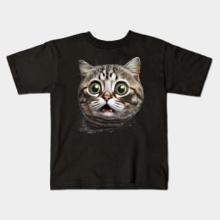 Funny Scared Cat Face, Cat Lover, Scaredy Cat Kids T-Shirt